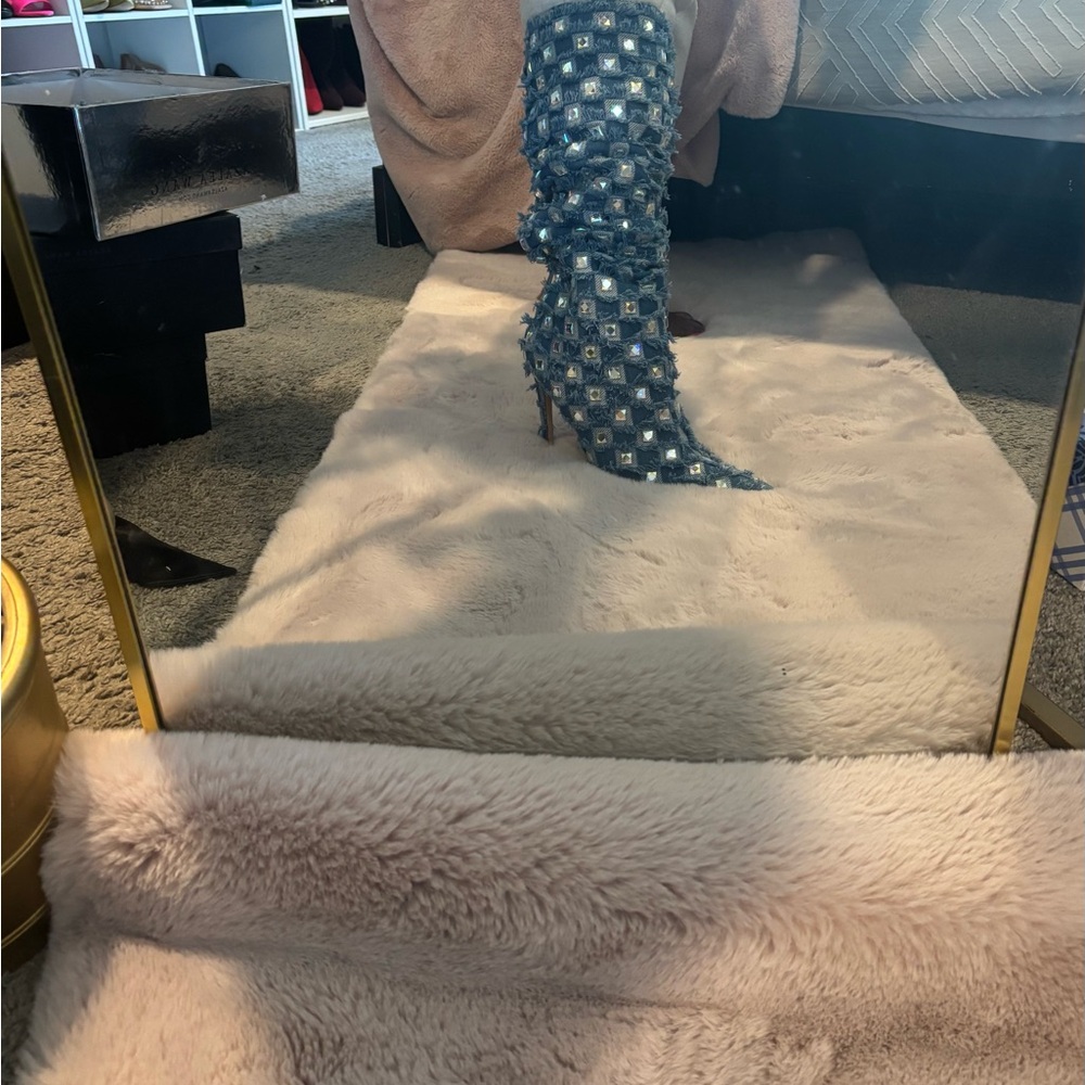 AKIRA Blue and White Heeled Boots